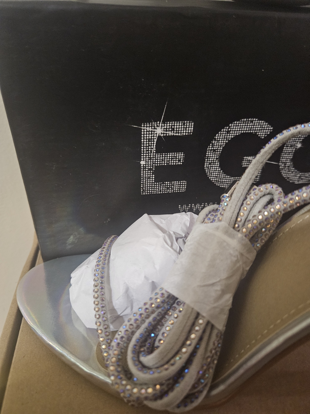EGO Silver Crystal Embellished Strappy High Heels - Picture 4 of 7